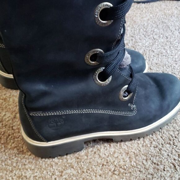 TIMBERLAND Mirney Faux Fur Knee High Lace Up Boots Black Size 6 - Picture 4 of 7